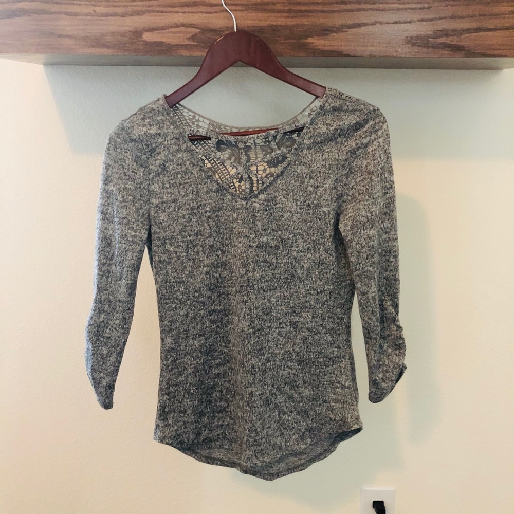 Gray Crochet Lace Sweater Long Sleeve Top NWOT
